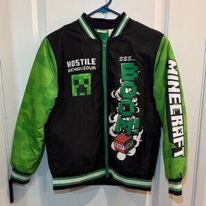Minecraft Boys Bomber Jacket Black Green Kids Size 10/12